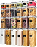 Airtight Food Storage Containers with Lids, Vtopmart 24 pcs Plastic Kitchen and Pantry Organization Canisters for Cereal, Dry Food, Flour and Sugar, BPA Free, Includes 24 Labels,Black