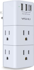 USB Multi Plug Outlet Extender - YISHU Surge Protector with Rotating Plug, 6 AC Plug Extender with 3 USB Ports, 3-Sided Swivel Power Strip Best Ideal Stocking Stuffers for Adults