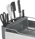 KitchenAid Large Capacity Full Size Rust Resistant Dish Rack with Angled Drain Board and Removable Flatware Caddy, Light Grey