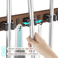 OUTNILI Mop Broom Holder Wall Mount with 3 Slots & 4 Hooks - Wood Broom Mop Hanger for Pantry Kitchen Organization - Garden Tool Organizer for Closet Laundry Room - for Rustic Farmhouse Kitchen Decor