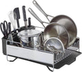 KitchenAid Large Capacity Full Size Rust Resistant Dish Rack with Angled Drain Board and Removable Flatware Caddy, Light Grey