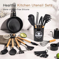 Astercook 39 PCS Kitchen Utensils Set, Silicone Cooking Utensil Sets with Wooden Handle, 446°F Heat Resistant Food Grade Spatula Set, BPA Free Kitchen Gadgets Tools Set & Spoons for Nonstick Cookware