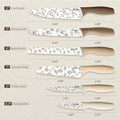 CAROTE 12PCS Knife Set, Kitchen Knife Set with 6 Blade Guards, Stainless Steel Knives Set With Nonstick Ceramic Coating, Rustproof, Delicate Floral Designs, White