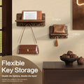Rebee Vision Small Farmhouse Key Holder Wall Mount for Home Decor – Mini 7-inch Wooden Key Holder for Wall with 4 Hooks & Floating Shelf - Apartment Essentials for a Tidy & Trendy House (Brown)