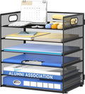Daltack 6 Tier Paper Organizer for Desk, Paper Letter Tray Organizer for Desks, Mesh Desk File Organizers with Handle for Office, Home, School, Classroom, Black