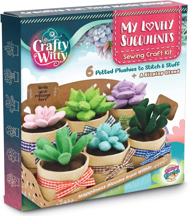 Felt Succulents Craft Kit. Make 6 Potted Colorful Plushies & A Display Rack. Mini Garden DIY Sewing Project, Activity Set, Arts & Crafts Supplies - Great Gift for Teens and Adults