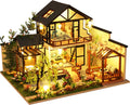 OZJAY DIY Miniature House Kit, Tiny House Kit with LED, DIY Wooden Dollhouse Miniature Kit for Adults Teen, Wooden Crafts Lovely Dollhouse Kit, Bamboo Stream Garden