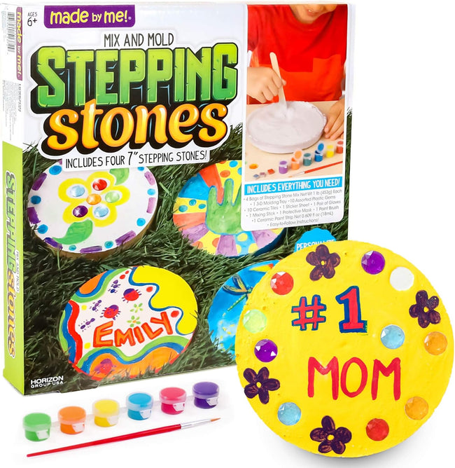 Made By Me Mix & Mold Your Own & Make 4 DIY Personalized Stepping Stones, Great Spring & Summer Weekend Activity, Perfect Keepsake, Birthday Party Idea for Kids Ages 5, 6, 7, 8, 9, Multicolor