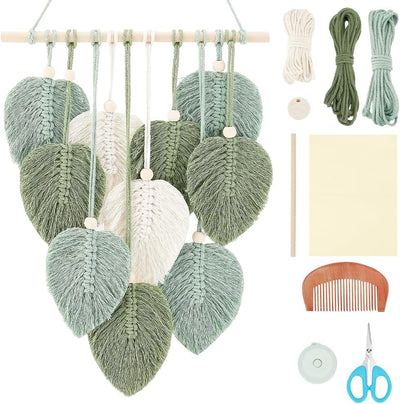 FREEBLOSS DIY Macrame Leaf Wall Hanging Beginners Macrame Kit Leaf Woven Tapestry Feather Wall Hanging DIY Macrame Kit for Adults Birthday Gift