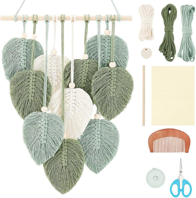 FREEBLOSS DIY Macrame Leaf Wall Hanging Beginners Macrame Kit Leaf Woven Tapestry Feather Wall Hanging DIY Macrame Kit for Adults Birthday Gift