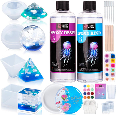 LET'S RESIN Epoxy Resin Kits and Molds Complete Set, 16oz Resin Art Kit with Silicone Molds, Pigment, Dried Flowers, Crafts for Adults, Beginners, Art Supplies for DIY Lovers, DIY Gift for Women