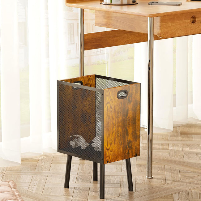Yuyetuyo 4.5 Gallon Office Trash Can for Near Desk, Wood Bedroom Trashcan Rectangular Wastebasket with Mesh - Handles - Leg, Small Garbage Can Trash Bin for Office Bedroom Living Room Bathroom Dorm