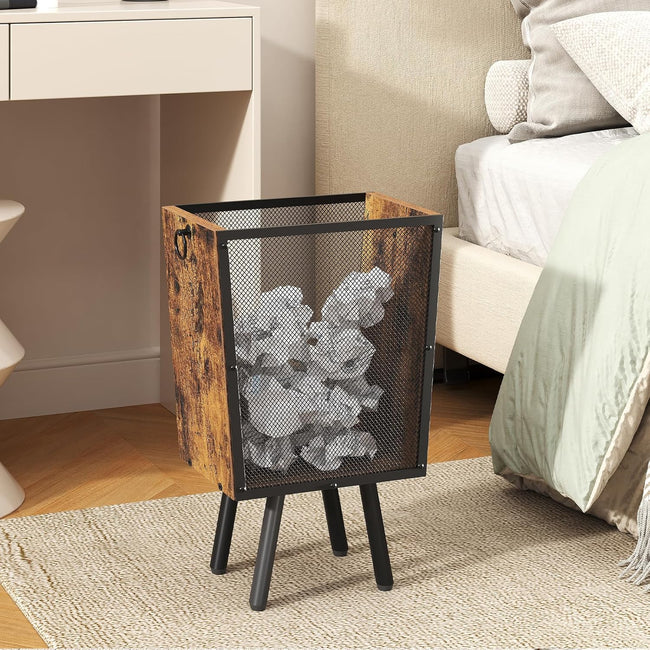 HOOBRO Trash Can, 4.5 Gallon Wastebasket with Pull Rings & Legs, Small Garbage Can for Office, Bedroom, Under Desk, Rustic Brown and Black, BF07LJ01