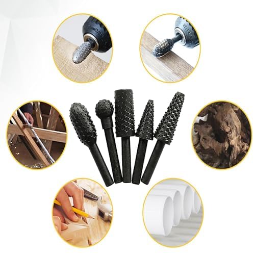 5PCS Rotary Burr Set for Carving and Grinding, Working Rotary File Tools for DIY Projects and Crafts(Black)