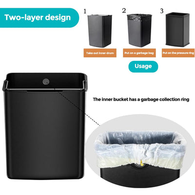 6.6 Gallon/25L Stainless Steel Square Trash Can, Large Capacity Kitchen Garbage Can, Business Trash Bin, Tall, Elegant, Black Waste Basket, for Home, Office, Hotel (25L Black)