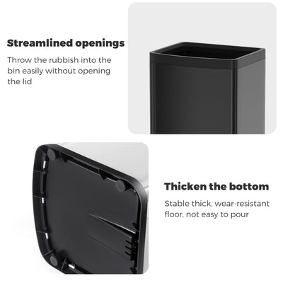 6.6 Gallon/25L Stainless Steel Square Trash Can, Large Capacity Kitchen Garbage Can, Business Trash Bin, Tall, Elegant, Black Waste Basket, for Home, Office, Hotel (25L Black)