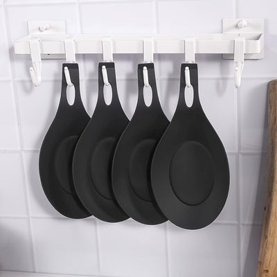 5-sets Silicone Spoon Rest Heat-Resistant Kitchen Utensil Holder Easy-to-Clean TPE Spoon Pad Multi-Use Snack Dish Fruit Plate 5pcs Black 1