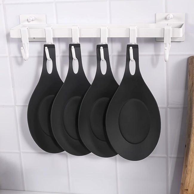 5-sets Silicone Spoon Rest Heat-Resistant Kitchen Utensil Holder Easy-to-Clean TPE Spoon Pad Multi-Use Snack Dish Fruit Plate 5pcs Black 1