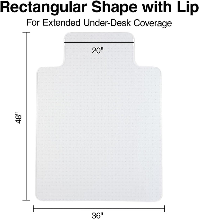 Staples Office Chair Mat, Clear Floor Mats with Lip, Flat-Pile Carpets, Extended Under-Desk Coverage, 48 x 36 Inch, Smooth Glide