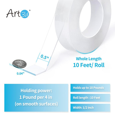 Art3d Double-Sided Mounting Tape (10FT), Multipurpose Removable Adhesive Foam Tape, Transparent, Household