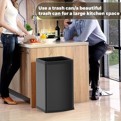 6.6 Gallon/25L Stainless Steel Square Trash Can, Large Capacity Kitchen Garbage Can, Business Trash Bin, Tall, Elegant, Black Waste Basket, for Home, Office, Hotel (25L Black)