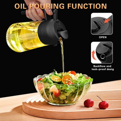 2 in 1 Oil Sprayer, Oil Sprayer for Kitchen Cooking, 470ml Oil Spray Bottle for Home