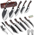 DRGSKL Serbian Chef Knife Set, Hand Forged Butcher Knife Set with Knife Bag, High Carbon Steel Kitchen Knives Set Meat Cleaver Boning Knife Viking Knives for Brisket Trimming, Gifts for Dad
