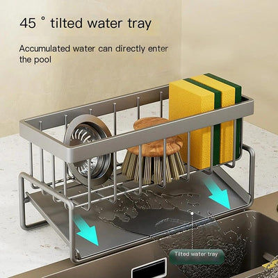 Stainless Steel Kitchen Sink Caddy with Detachable Dishcloth Rack for Kitchen Countertop Organizer(Gray)