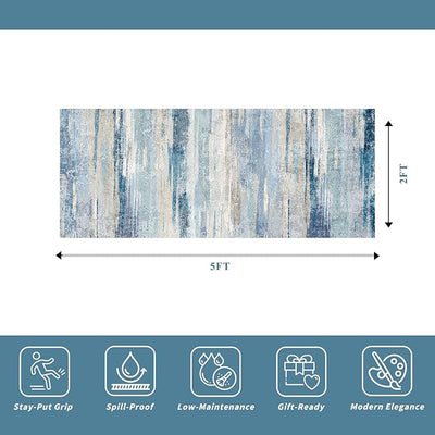 Modern Abstract 2x5 Kitchen Runner Rug: Ultra Soft Washable Hallway Entryway Carpet Indoor Non Slip Low Plie Floor Mat for Bedroom Laundry Room - Gifts for Newlyweds Household Home Decor 2x5 Blue