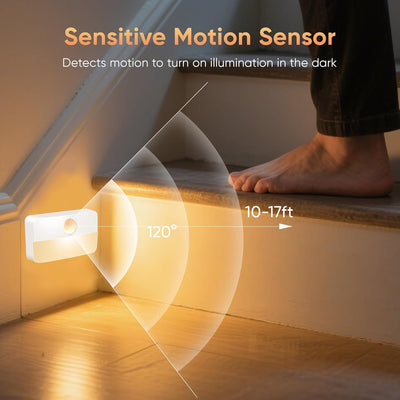 DJBoomy Motion Sensor Night Light for Indoor: 6 Pack Battery Operated Stair Lights LED 3000k Step Lights - Motion Sensor Lamp for Cabinet Closet Hallway Bedroom Stairs (Battery Powered)