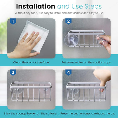 HLOOL Sponge Holder for Kitchen Sink, Kitchen Sink Sponge Holder,Sink Caddy,Dish Soap Holder （Mat Silver）