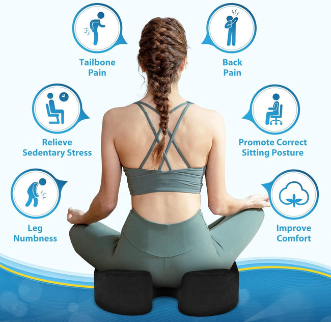 BlissTrends Seat Cushion with Velvet Cover, Thick Memory Foam Cushions for Office Chair, Car Seat, Airplane, Relieving Pressure Tailbone Sciatica Back Pain for Long Sitting, Car Drivers 4.7in Black
