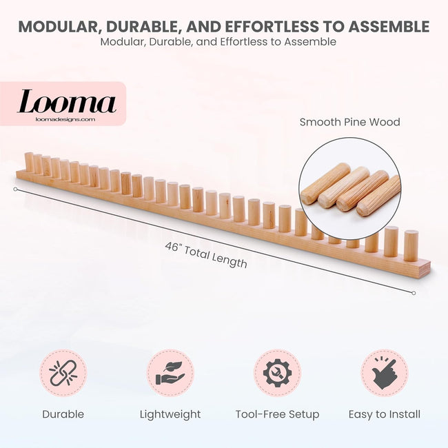 Looma 46" Wooden Loom Frame for DIY Throw Blankets Chunky Knit Blanket Kit – Adjustable Size Hand Knitting Kit – No Needles Required – Beginner-Friendly Yarn Craft for Home Decor & Stress Relief