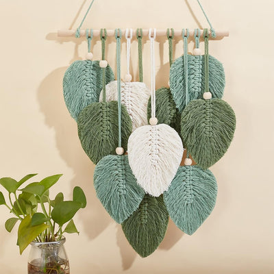 FREEBLOSS DIY Macrame Leaf Wall Hanging Beginners Macrame Kit Leaf Woven Tapestry Feather Wall Hanging DIY Macrame Kit for Adults Birthday Gift