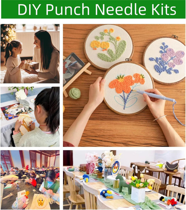 DIY Punch Needle Kits for Beginners Cute Cartoon Highland Cow with Daisy Flower with Hoop Embroidery Punch Needle Starter Craft Set Easy for Adults and Children Festival Gift and Decoration 20x20cm-1