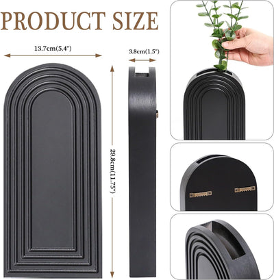 Dnnnii 2 Pack Wooden Wall Vase Set - Black Finish Modern Farmhouse & Boho Wall Decor for Entryway, Hallway, Bathroom, Living Room, Dining Room, Narrow Spaces