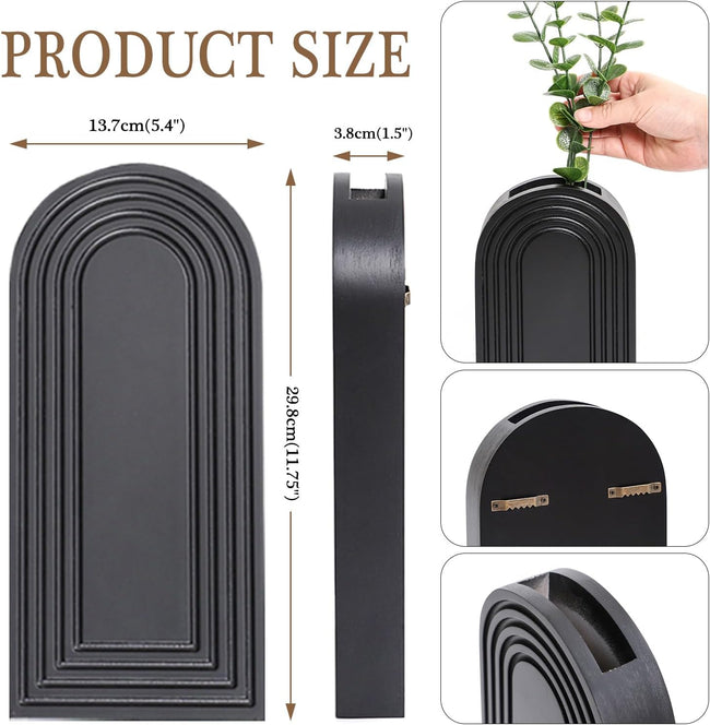 Dnnnii 2 Pack Wooden Wall Vase Set - Black Finish Modern Farmhouse & Boho Wall Decor for Entryway, Hallway, Bathroom, Living Room, Dining Room, Narrow Spaces