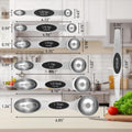Magnetic Measuring Spoons Set with Strong N45 Magnets, Heavy Duty Stainless Steel Metal, Fits in Most Kitchen Spice Jars for Baking & Cooking, BPA Free, Set of 7 with Leveler, Black