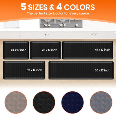 4/5 Inch Extra Thick Kitchen Mats for Floor,Non Slip Anti Fatigue Kitchen Rugs,Waterproof Stain Resistant Sink Mat,Cushioned Standing and Comfort Mats for Office (17"x24" Black)