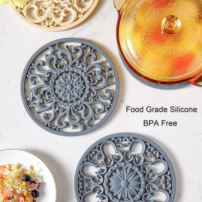 Extra Thick Silicone Trivet Mat for Hot Dishes, Hot Pots and Pans, Pot Holder, Hot Pad to Portect Your Table and Countertop, Kitchen Decor and Accessories,Warm Grey,Set of 3