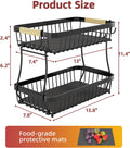 Sevenblue 2 Tier Large Fruit Basket for Kitchen Counter with 2 Mobile Banana Hangers, 2026 Pro Detachable Metal Fruit Bowl with Wooden Handle, Fruit Holder for Bread Snack Veggies with Protective Mats