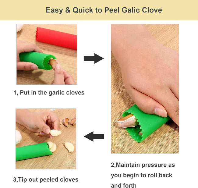 2 Set Peeler Silicone Easy Roll Tube Useful Garlic Odorfree Kitchen Tool (Red,Blue)