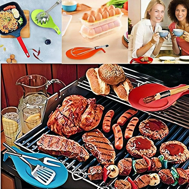 5-sets Silicone Spoon Rest Heat-Resistant Kitchen Utensil Holder Easy-to-Clean TPE Spoon Pad Multi-Use Snack Dish Fruit Plate 5pcs Black 1