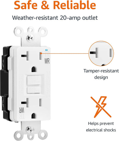 Amazon Basics Weather-Resistant Tamper-Resistant GFCI Receptacle with LED Indicator, Self-Test Feature, Ground Fault Circuit Interrupter for Indoor or Outdoor Use, 20 Amp, White