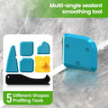 Caulking Tool 5 in 1 Silicone Caulking Grout Removal Sealant Finishing Tool with Grout Scraper, 6 Exchange Silicone Pads, Adhesive Residue Scraper Seam Repair Kit for Kitchen Bathroom