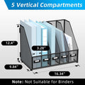 SUPEASY Desk Organizers Metal Desk Magazine File Holder with 5 Vertical Compartments Rack File Organizer for Office Desktop, Classroom, Home Workspace, Black