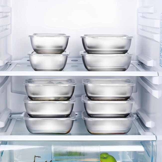 5 PCS Stainless Steel Storage Container Sets - Clear Lids, Stackable Food Storage | Kitchen Containers, Fruit & Snack Organization (Multi-Use)
