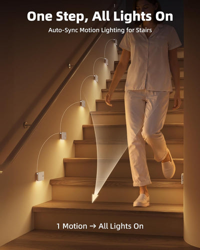 EZVALO 6 Pack Motion Sensor Night Lights, Sync LED Stair Lights Indoor, 1500mAh Rechargeable, Magnetic & Dimmable, 3000K Soft White, Portable Nightlight for Hallway, Stairs, Bathroom, Bedroom