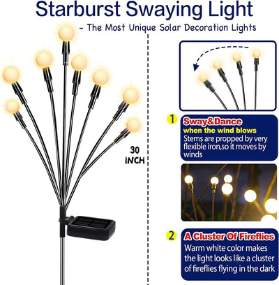 TONULAX Solar Garden Lights - Upgraded Solar Swaying Light, Sway by Wind, Outdoor Lights, Yard Patio Pathway Decoration, High Flexibility Iron Wire & Heavy Bulb Base, Warm White(2 Pack)