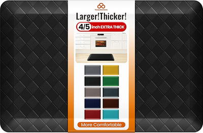 4/5 Inch Extra Thick Kitchen Mats for Floor,Non Slip Anti Fatigue Kitchen Rugs,Waterproof Stain Resistant Sink Mat,Cushioned Standing and Comfort Mats for Office (17"x24" Black)